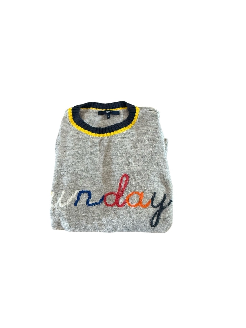next Gray Crewneck Sweater with Multicolor 'Sunday' Script